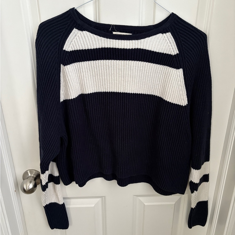 LA Hearts 100% Cotton Knit Striped Sweater in Navy